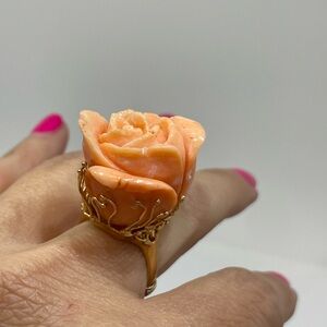 14k Gold and Peach Rose Natural Coral Ring